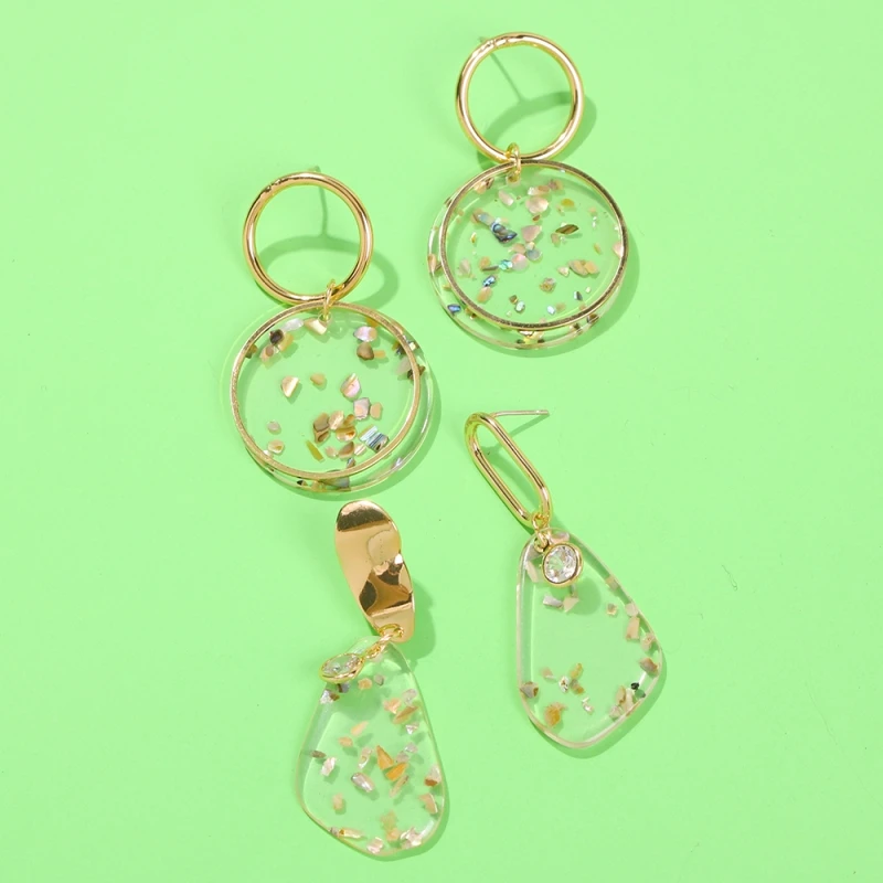 

Lalynnlys 2019 New Fashion Transparent Resin Drop Earrings Metal Irregular Round Dangle Earring Boho Statement Jewelry E61521