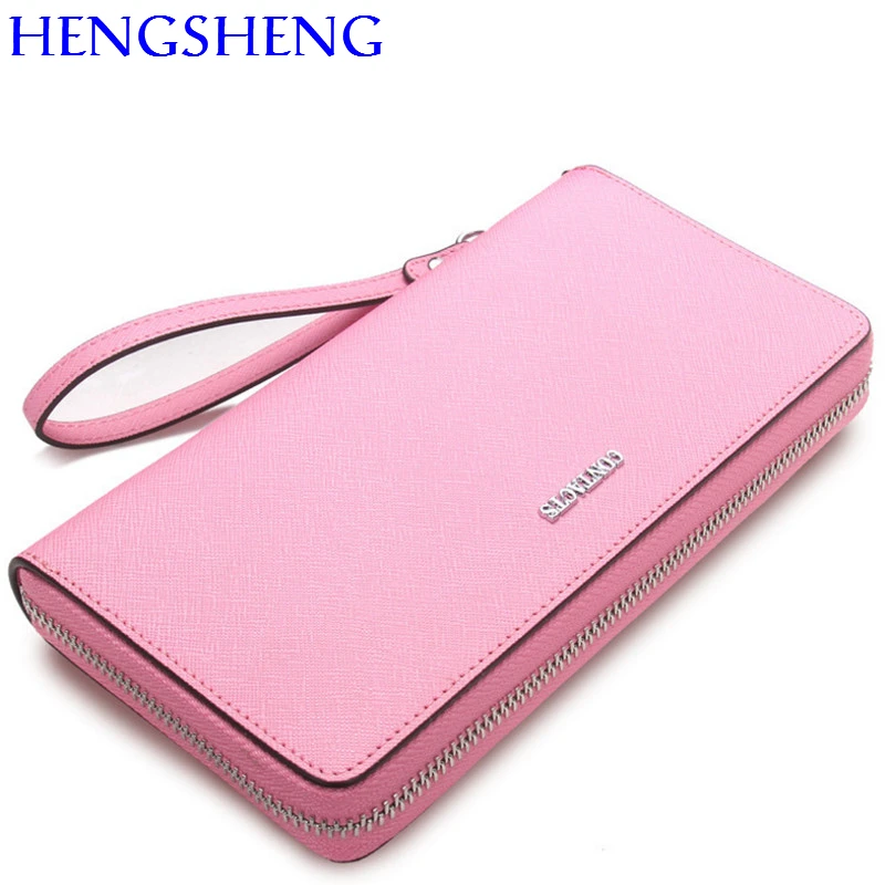 

Hengsheng promotion pink women wallet with 100% genuine leather female long wallet women handbag for fashion lady cash purses