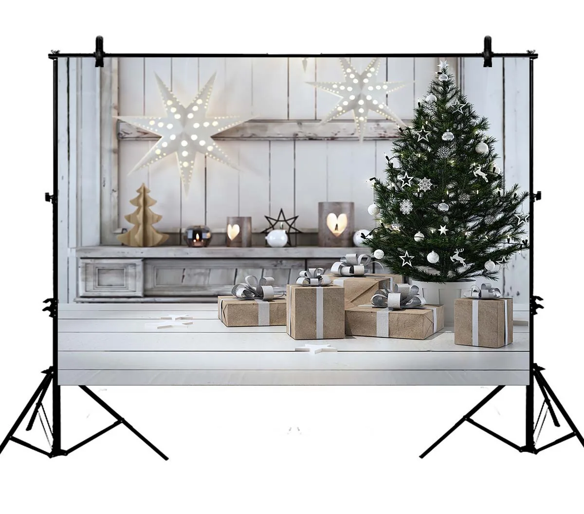 

5x7ft Christmas Tree Decorations Gray Gift Box Polyester Photo Background Portrait Backdrop