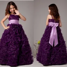 Прекрасный Фиолетовый цветок девушки пышные платья с бантом цветок Спагетти ремни декольте длиной до щиколотки индивидуальный заказ
