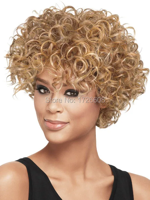 Perruque Synthetic Short Afro Kinky Curly Blonde Wigs for Black Women