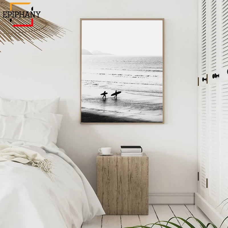 Плакат для серфинга, Калифорнийский настенный арт, черный и белый океан, принт, пляж, современный холст, живопись для серфинга, декор для гостиной