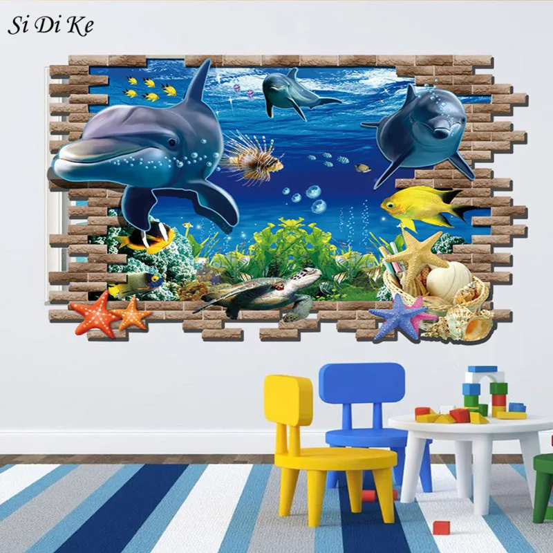 

Si Di Ke Wall Stickers Bedroom 3D Sea World Wall Stickers Removable Wall Sticker Decal Washroom Baby Room Decoration