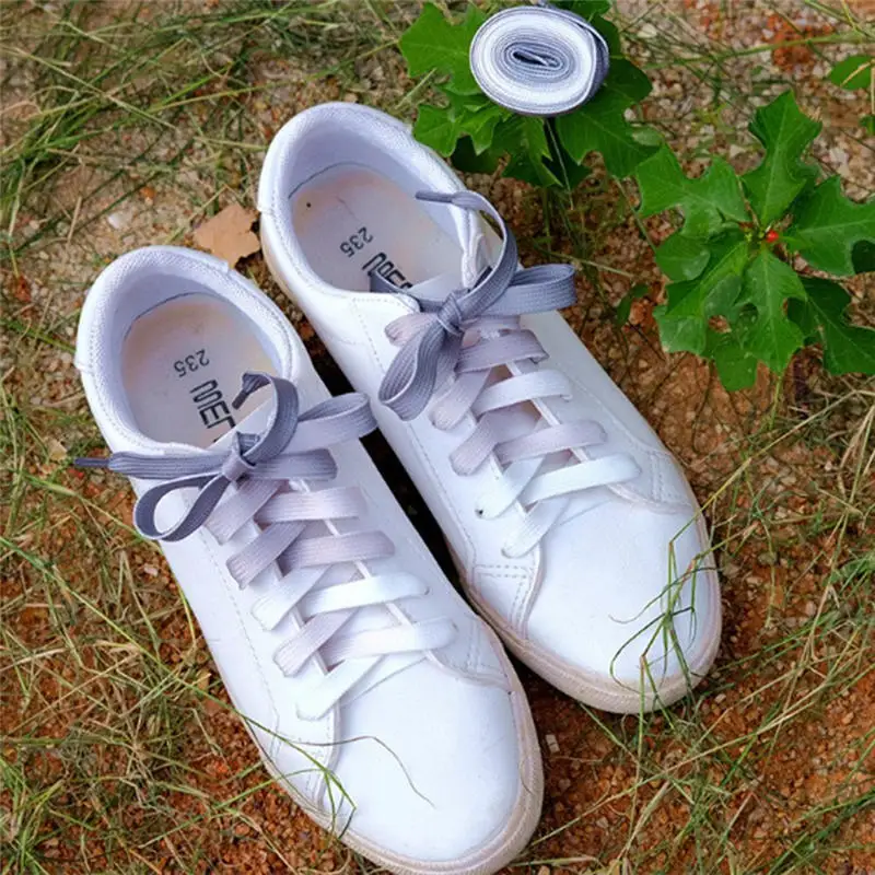 1 пара модные красивые градиентные шнурки для спортивной обуви Повседневные Вечерние шнурки ярких цветов парусиновые Шнурки плоские шнурки для молодых женщин - Цвет: grey