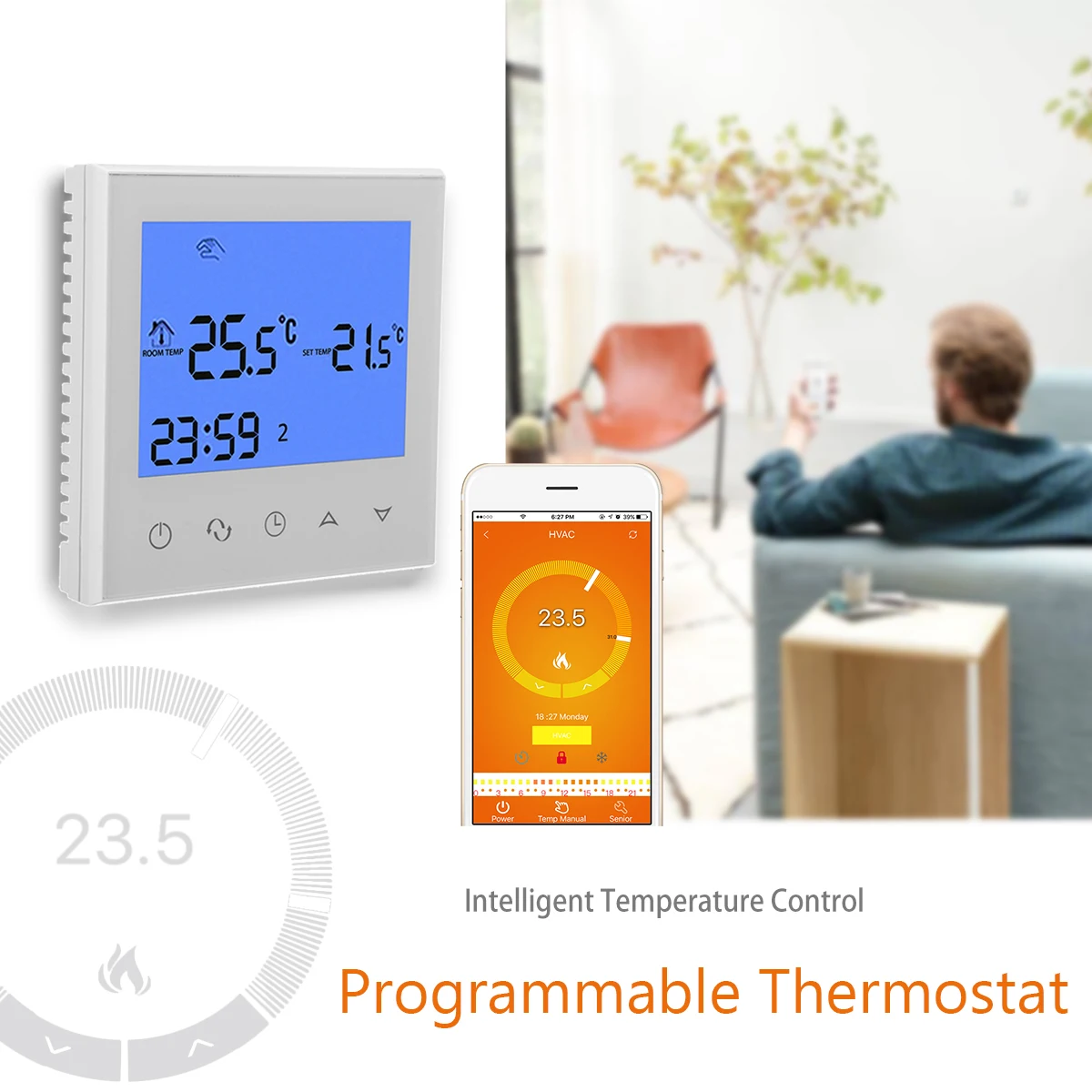 

Smart WiFi Programmable LCD Digital Screen Thermostat Heater APP Control Electric Valve Memory Function IOS Android White