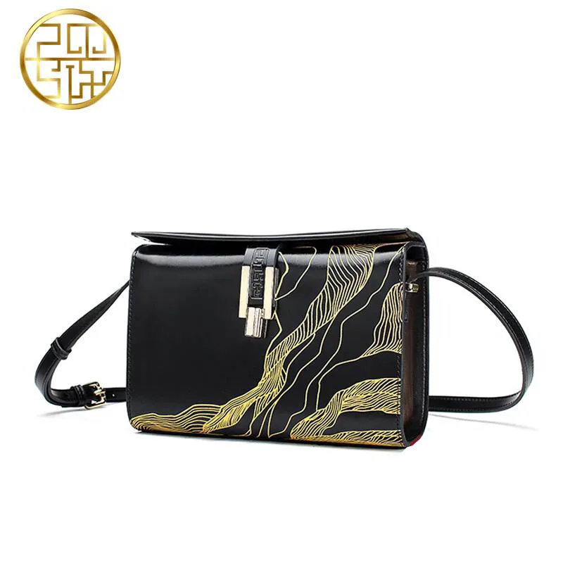 

Genuine Leather handbag Pmsix 2016 fashion Chinese style shoulder bag Printing small square package