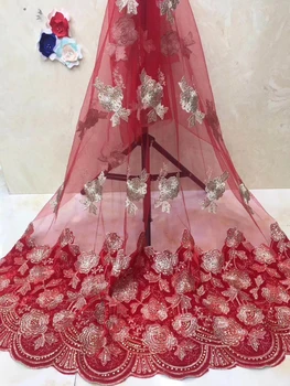 

3D lace fabric 2018 high quality lace, embroidered floral red lace, stone lace Nigeria fabric FJ2840