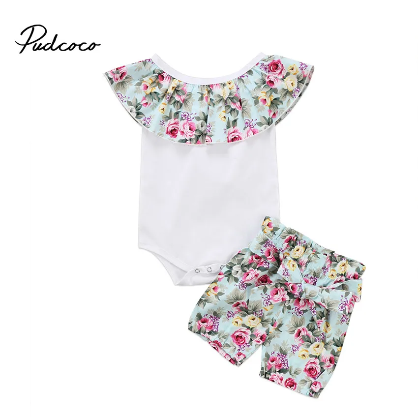

Hot sell Newborn Infant Baby Girls Clothes Sleeveless Romper Jumpsuit Tops +Floral Shorts 2Pcs Outfit Clothes Set