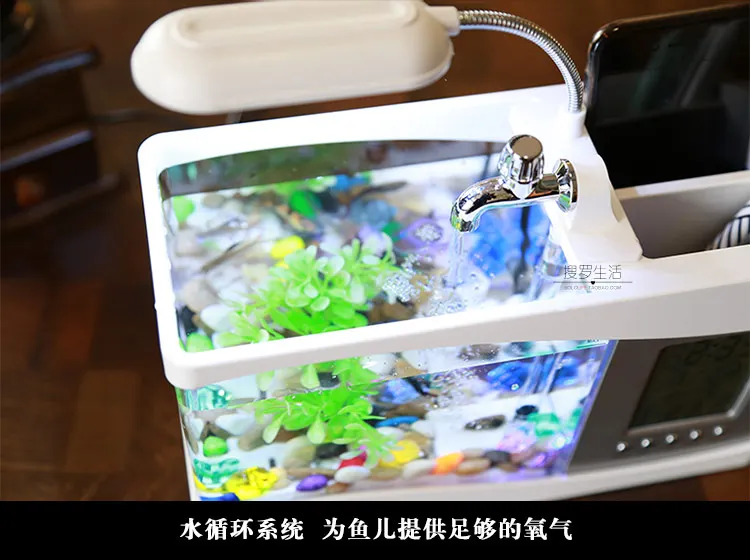 29%, аквариум черный/белый USB мини аквариум с светодиодный светильник ЖК-дисплей экран и часы аквариум