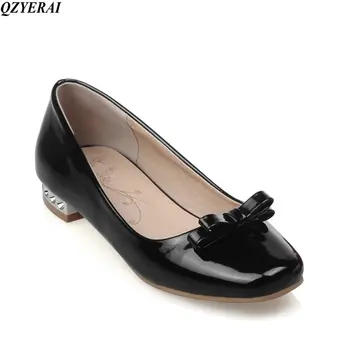 

QZYERAI 2018 spring heel shallow mouth bow tie single shoe women's shoes anti-slip wear-resistant rubber base black size 43