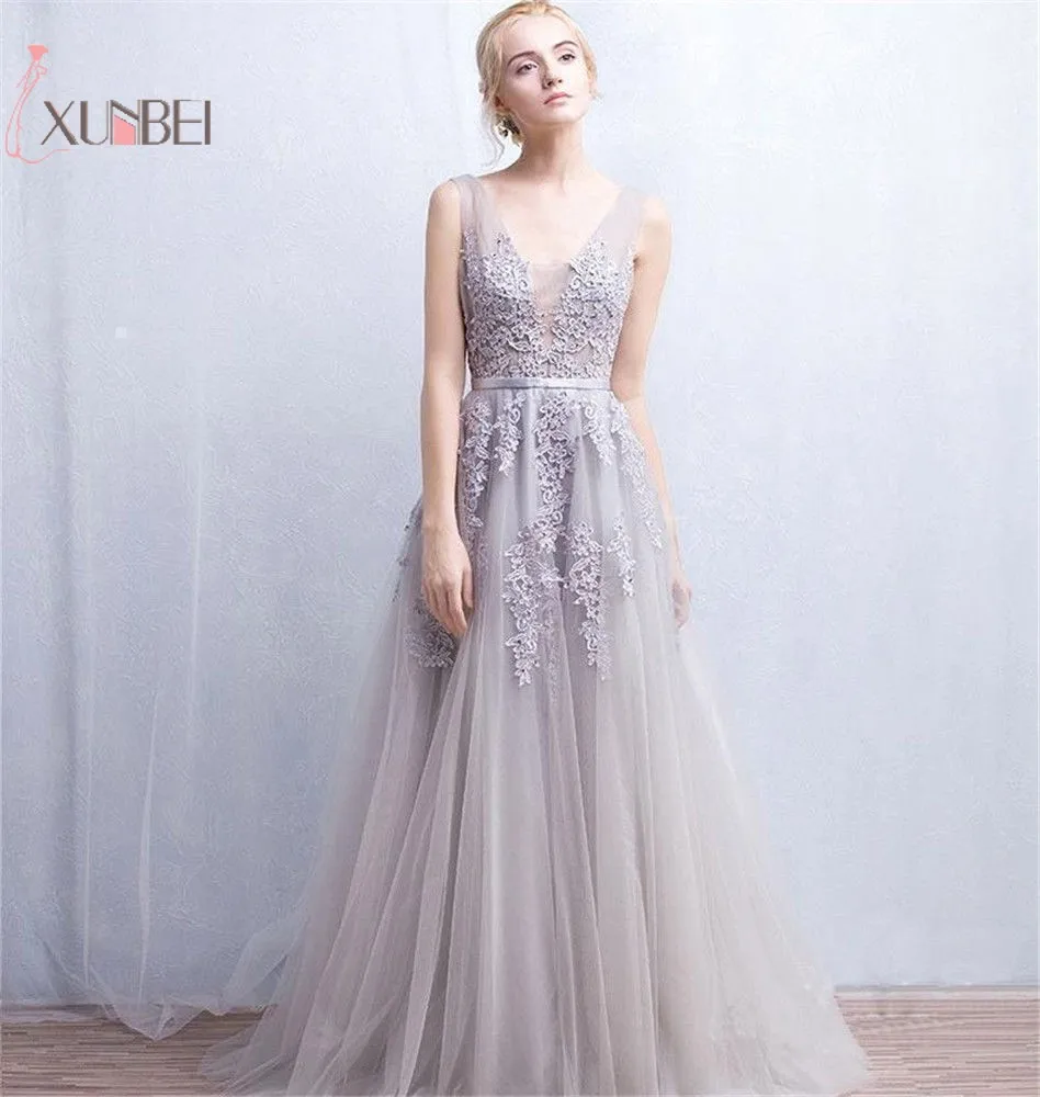 Robe de Soiree Long Evening Dress Double V-Neck A-line Gowns Applique Backless Vestido Formal Party | Свадьбы и торжества