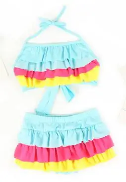 Купальник для девочек, купальник из двух частей, детский Бандаж с оборками и принтом, купальный костюм, комплект бикини - Цвет: 1