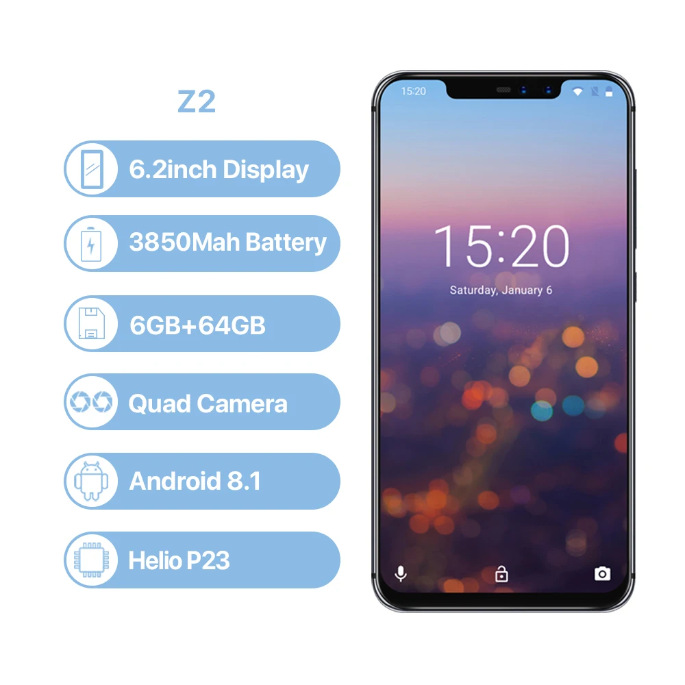 UMIDIGI Z2 глобальная версия Android 8,1 6," FHD+ полный дисплей Helio P23 6 ГБ+ 64 Гб Двойная камера 16 Мп+ 8 Мп 3850 мАч Face ID 4G смартфон