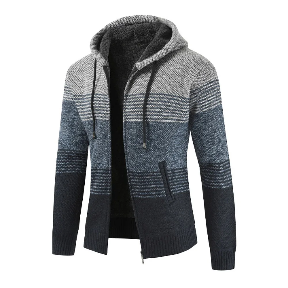 

Winter Knitting Patchwork Hoodie Sweatshirt Casual Slim Fit Streetwear Striped Sweat Zipper Hoodie Sweatshirts for Men