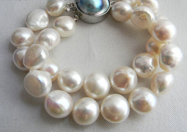 

Hot sell ->@@ > 01449 2Strands 8'' White Baroqu Freshwater Pearl Mabe Clasp Bracelet -Top quality free shipping
