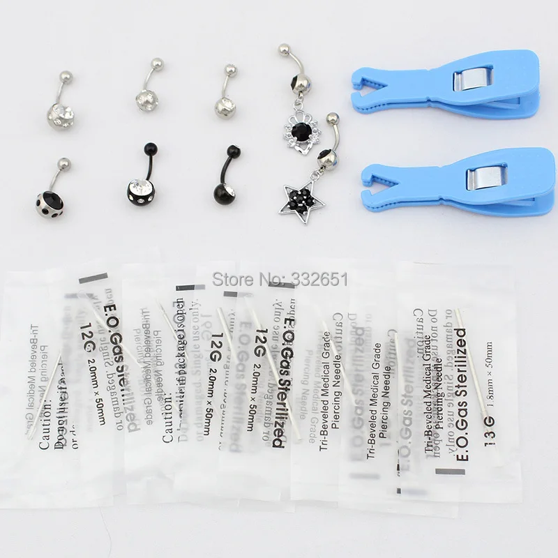 CHUSE 18pcs sterilize Disposable Body Piercing Tools needle Belly Ring
