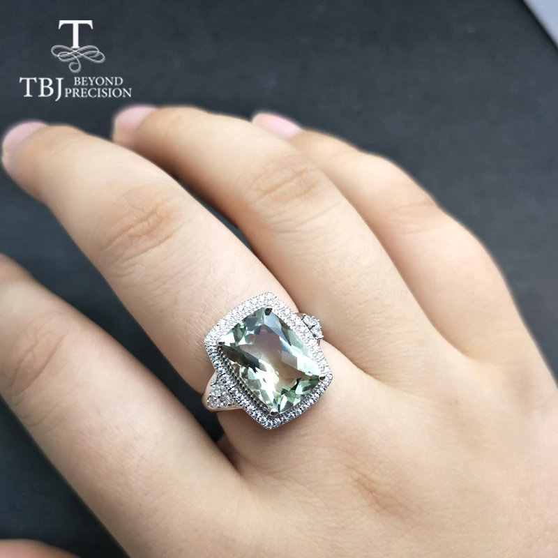 TBJ, большая подушка, 12ct, натуральный зеленый аметист, кварц, драгоценный камень, ювелирный набор, подвеска, кольцо, серебро 925 пробы, классический подарок для женщин