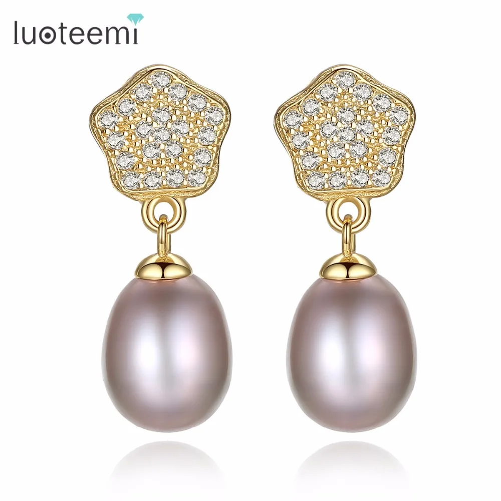 

LUOTEEMI Sterling Silver Freshwater Natural Pearl Drop Earrings Elegant Graceful Stylis Charming Vintage Long Big Jewelry