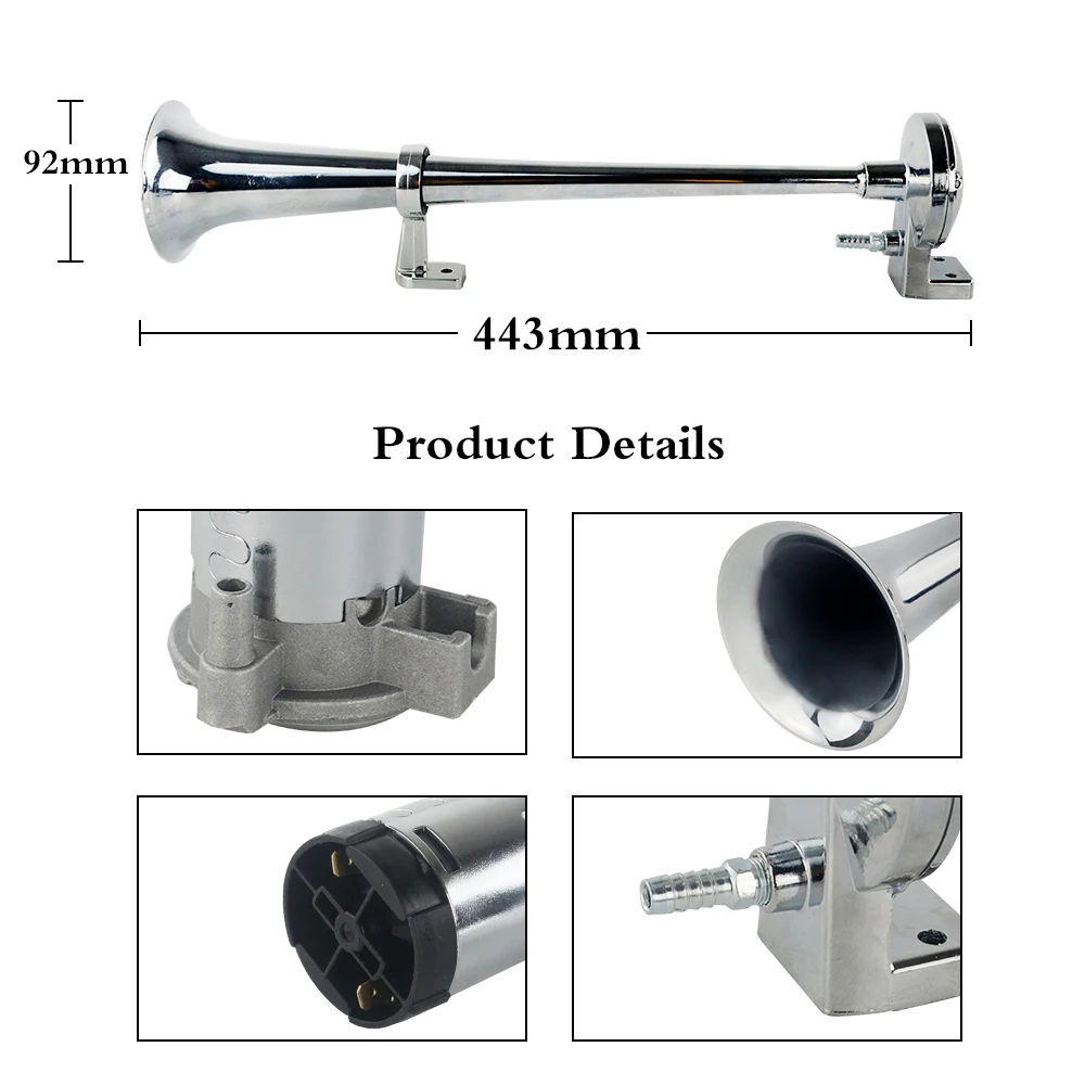 Universal 17 Inch 150DB Loud Car Air Horn 12V 180 Hertz Single Trumpet Compressor Bocina for Trucks Cars Automobiles LB10