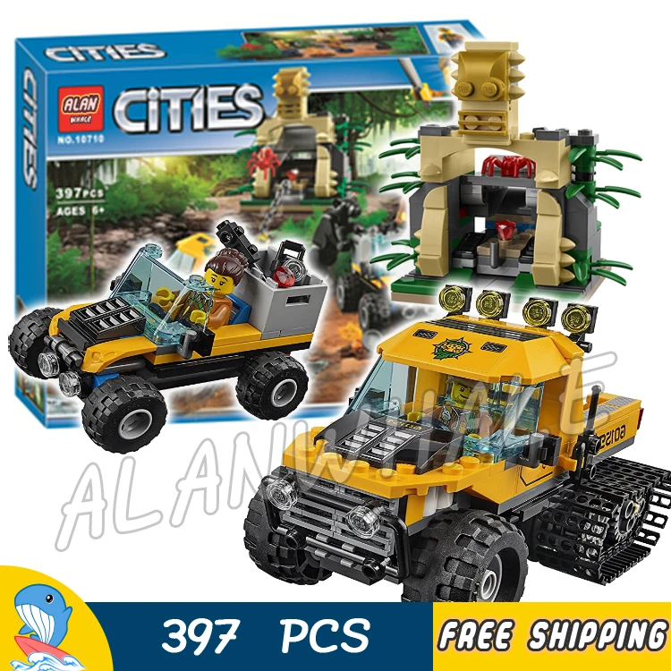 

397pcs City Explorers Jungle Halftrack Mission Waterfall 10710 Model Building Blocks Assemble Children Compatible With Lago