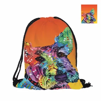 

Fashion 3D Scottish Terrie Printing Scottish Dog Double Sides Men Women School Bag Travel Drawstring Backpack Polyester Texture