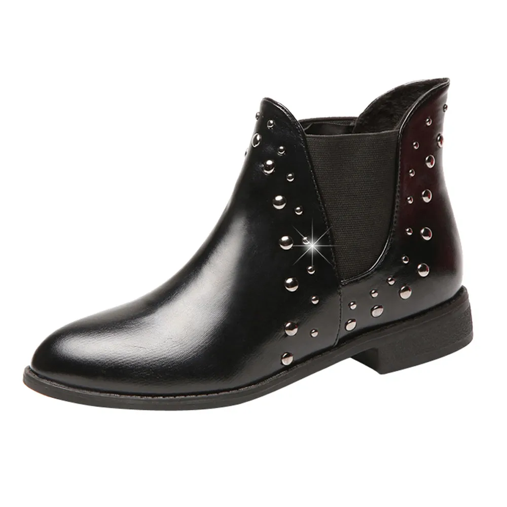 

2018 New Winter Boots Leather Casual Shoes Female Low Heels Short Ankle Boots Women Rivets British Style Martin Boots