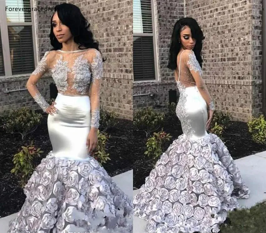 

Long Sleeves South African Black Girls Prom Dresses Mermaid Appliques Holidays Graduation Wear Party Gowns Plus Size Custom Made