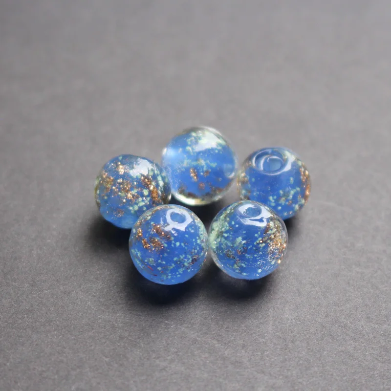 

10pcs/lot 12mm Lampwork Glass Beads Glass Luminous Beads Sky Blue Color With Shinning Sand for earring necklace making
