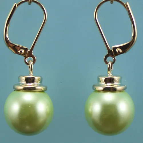

Wholesale elegant 12mm green round shell pearl gold plated earrings fashional jewelry