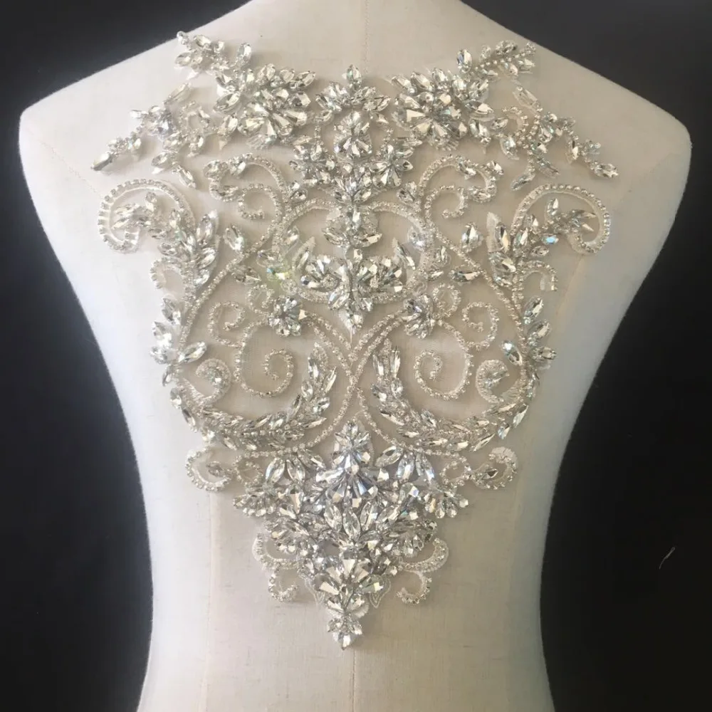 Pure Hand Made Clear Crystal Rhinestone Beaded Bridal Bodice Applique