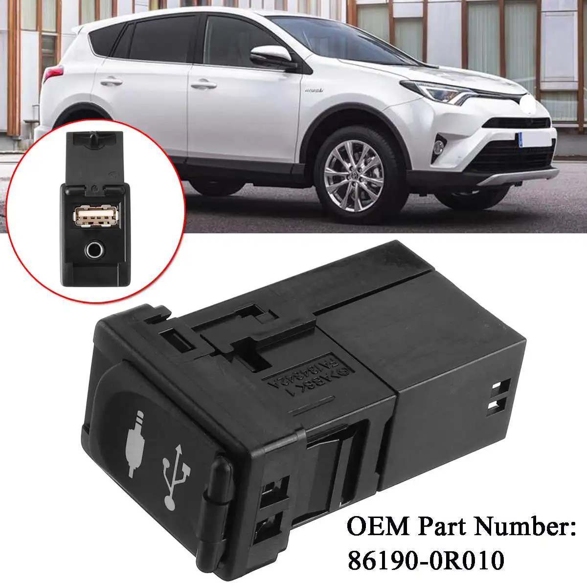 1x Универсальный автомобильный AUX USB порт адаптер Jack авто для Toyota Rav4 Camry Yaris Corolla Avalon 86190-0R010 Черный AUX USB адаптеры