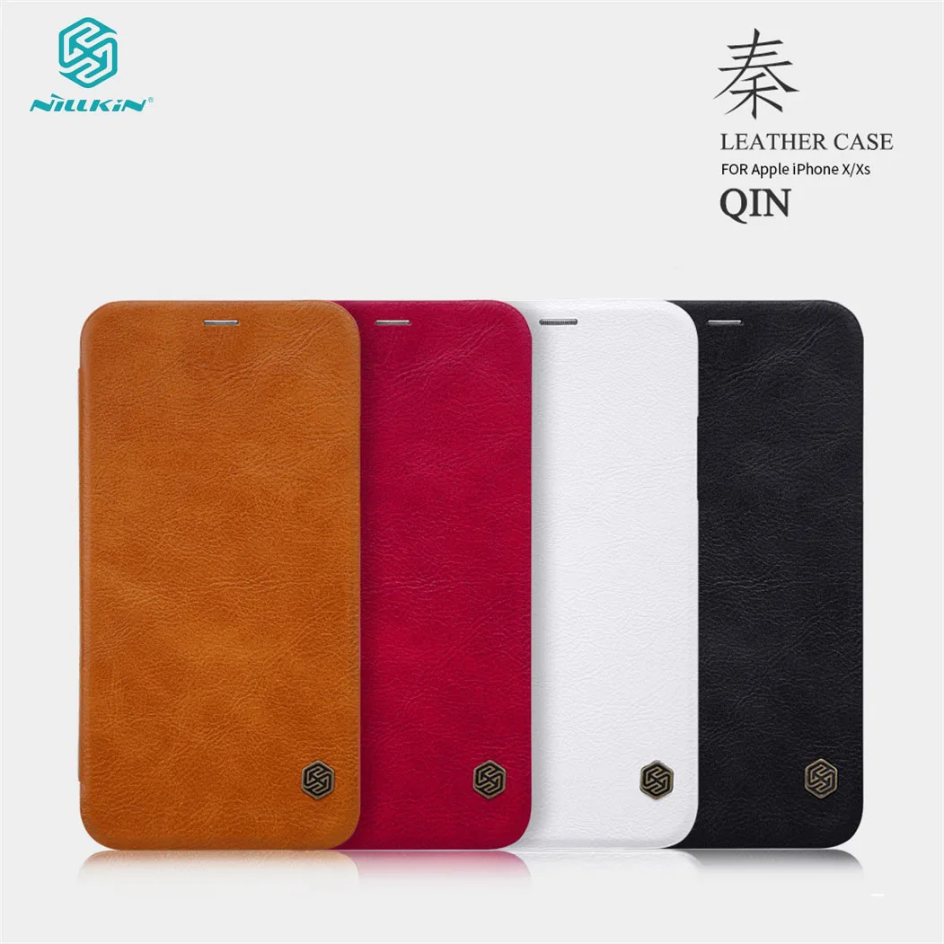 Чехол книжка для iPhone X XS Nillkin Qin Series винтажный кожаный флип чехол карт Карманный