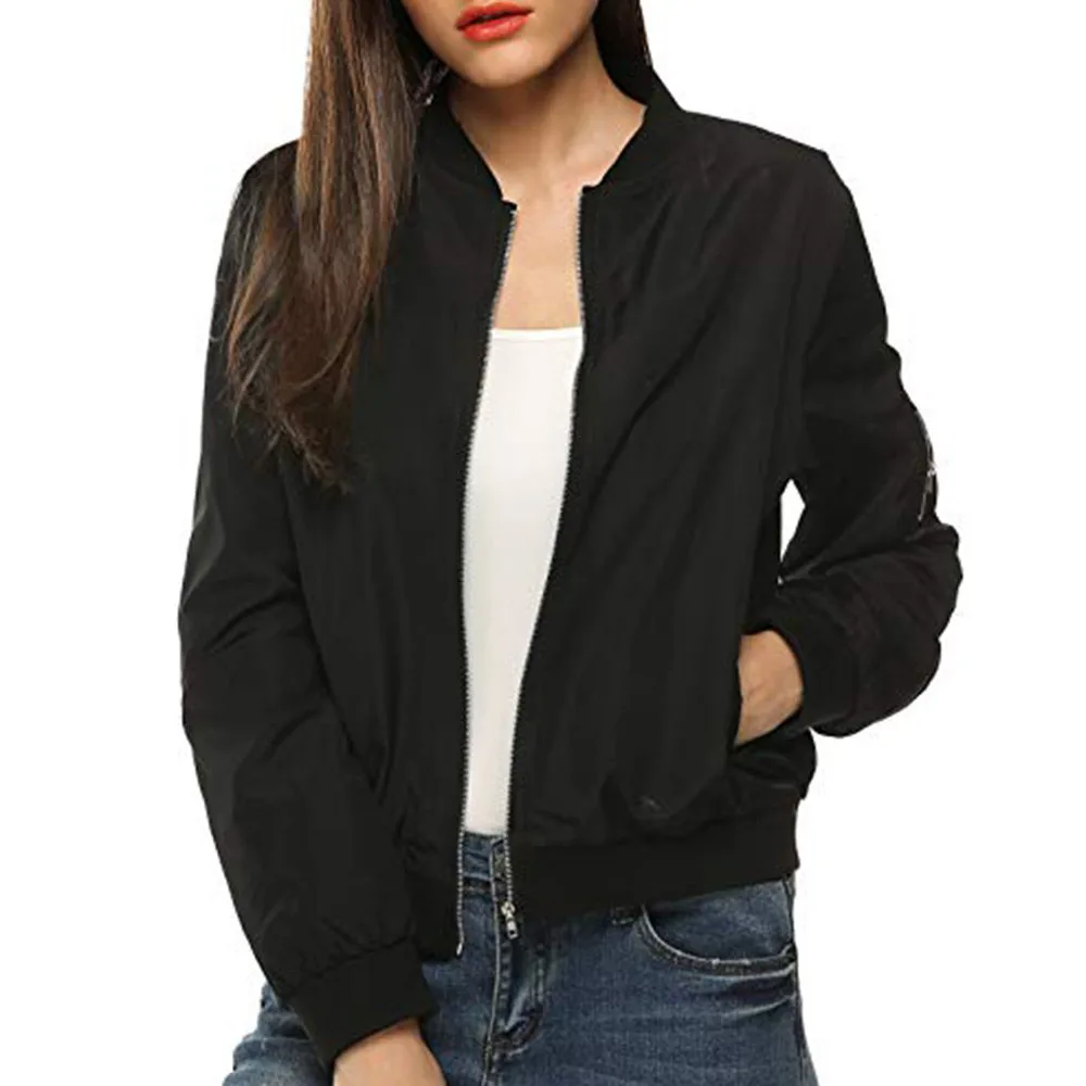 Классическая Женская однотонная Черная куртка на молнии, США, ЕС, шикарное пальто, женская классическая стеганая куртка, короткая куртка-бомбер, пальто USPS, Прямая поставка