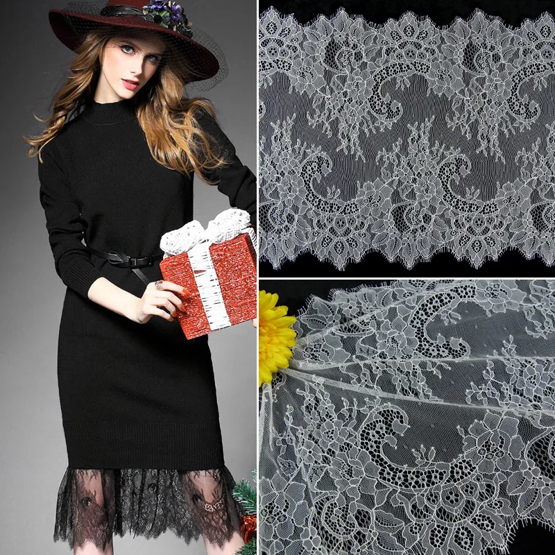 

ZOTOONE 36*300cm Black White Lace Fabric DIY Crafts Sewing Suppies Decoration Accessories for Garments Elastic Lace Trim E