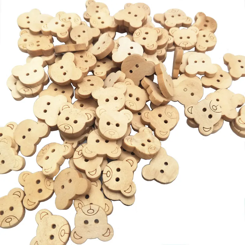 

20Pcs/50Pcs/100Pcs Decorative Bear Wooden Buttons Natural Teddy Bear Charms 2Holes Wood Sewing Buttons for Children 7NK247