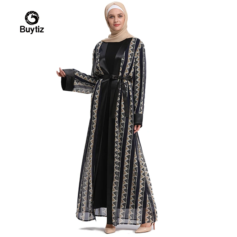 Buytiz мусульманское abaya ОАЭ Сетчатое платье Макси Boho длинные халаты синее кимоно