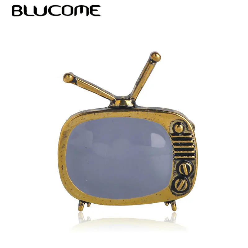 Blucome Классическая винтажная телевизионная брошь золотого цвета, эмалированные броши, подарок для родителей, шарф, свитер, воротник, булавки, аксессуары