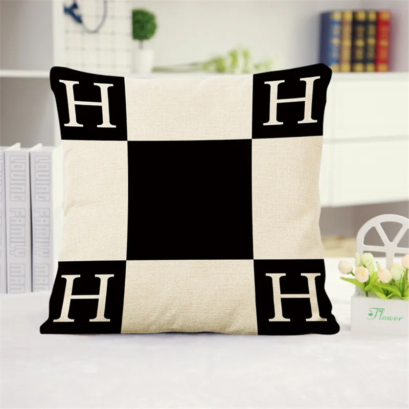 Exclusive Supply 60*60CM Big Pillow Case 2017 New Style 'H' Letter Print Flax Pillowcase Back Throw Pillow Cushion Pillow Covers