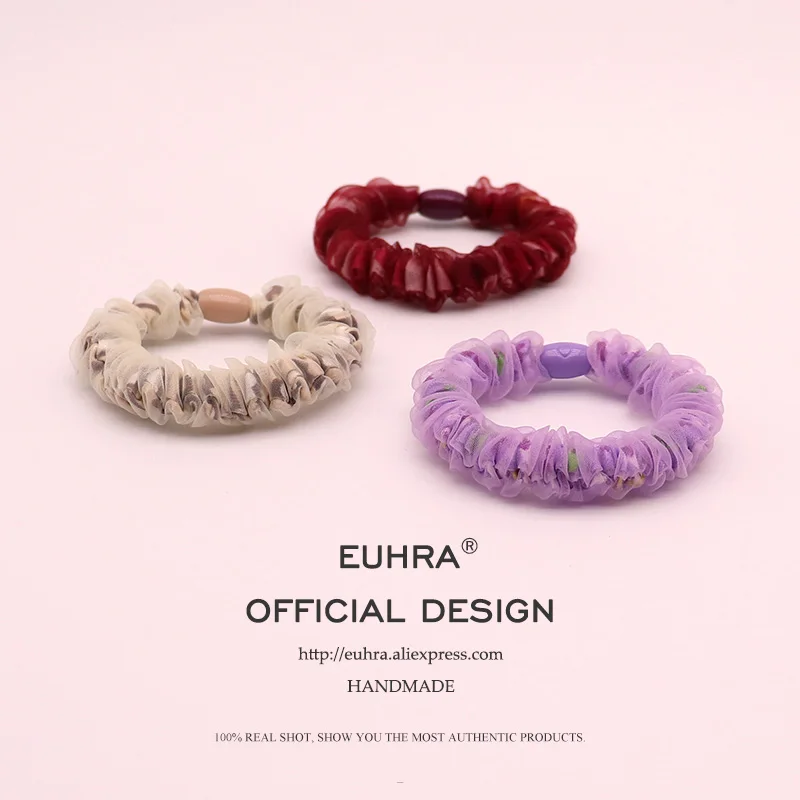 EUHRA 3 цвета Кружева шифон Марля плиссированные полупрозрачные для женщин эластичные резинки для волос Детские резинки высокая эластичность