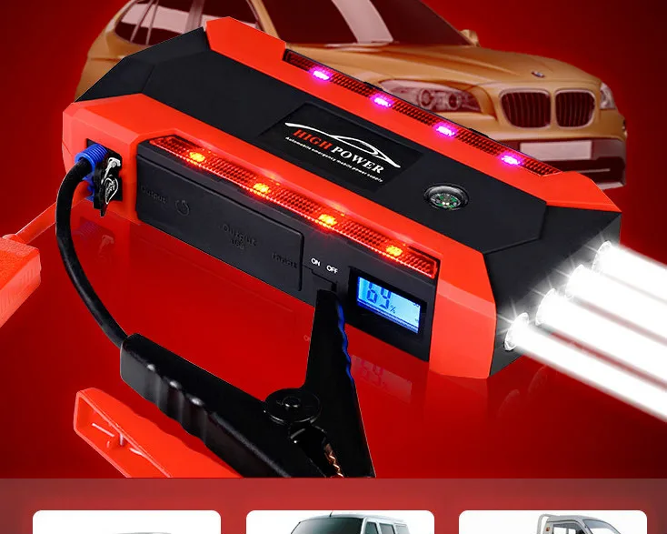 

6L Petrol 4L Diesel - 74000mWh Car Jump Starter 800A Peak Car Battery Power Pack 12V Auto Charger Starting Device with Bag