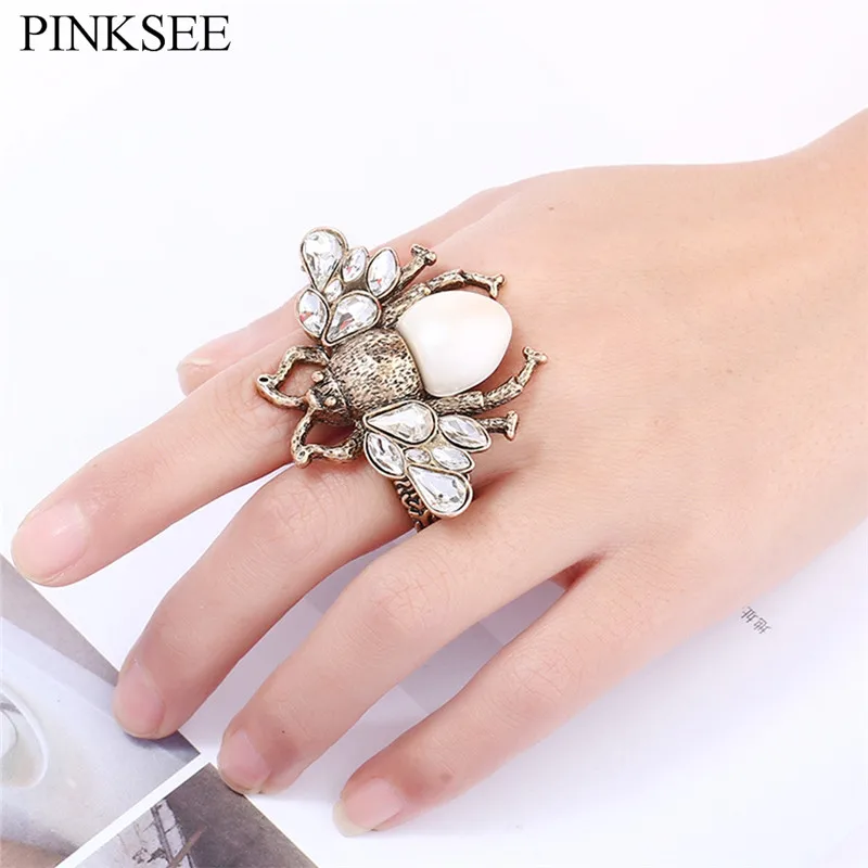 

PINKSEE Multi-Layer Personality Insect Crystal Ring For Men Women Cute Bee Adjustable Finger Jewelry Bague Femme