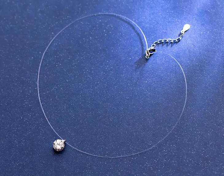 100 REAL. 925 Sterling Silver Fine Jewelry Solitaire Zirconia transparent fishing line Short