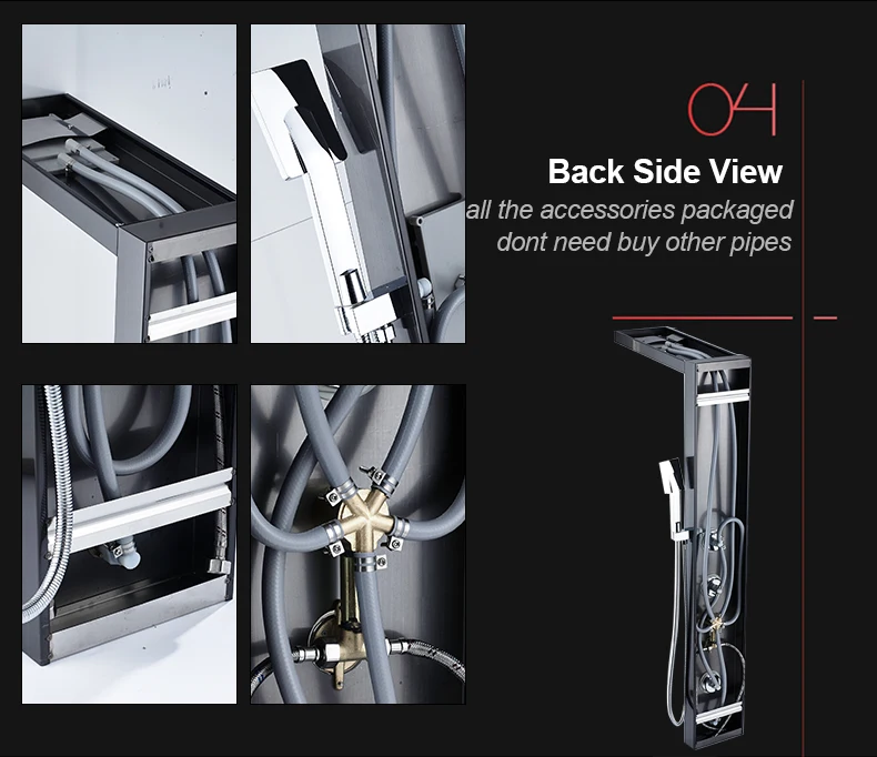 Black Shower Panel Tower Rain Waterfall Massage Body System Jet Tub Spout Tap