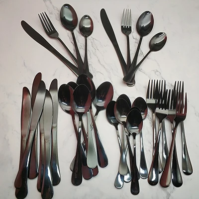 24 шт. красочные столовая посуда высокое качество нержавеющая сталь ножи вилы ложка столовые приборы, для кухни еда посуда набор - Цвет: black 8 set
