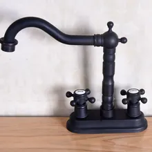 Горячая холодная ручки Черный цвет масло втирают Бронзовый поворотный Носик Кухня барная раковина ванная комната два отверстия смеситель anf150