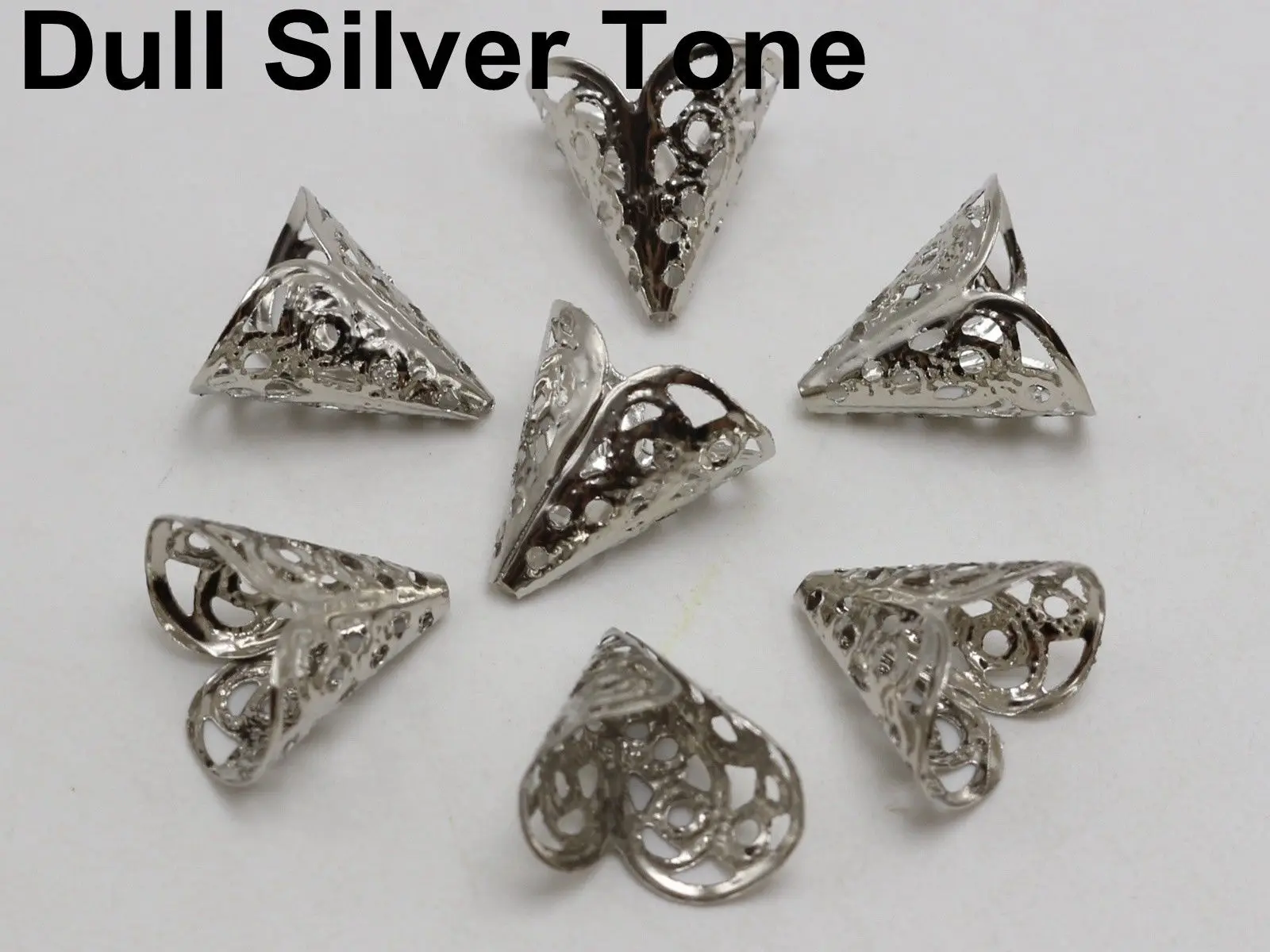 50 Dull Silver Filigree Flower Cone Shape End Beads Cap 16X11mm Jewelry