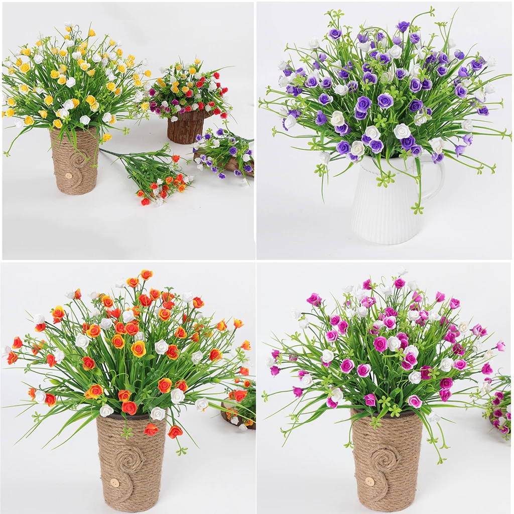 2pcs Artificial Plastic Simulation Rose Flower Spring Grass Wedding Festival Party Decor