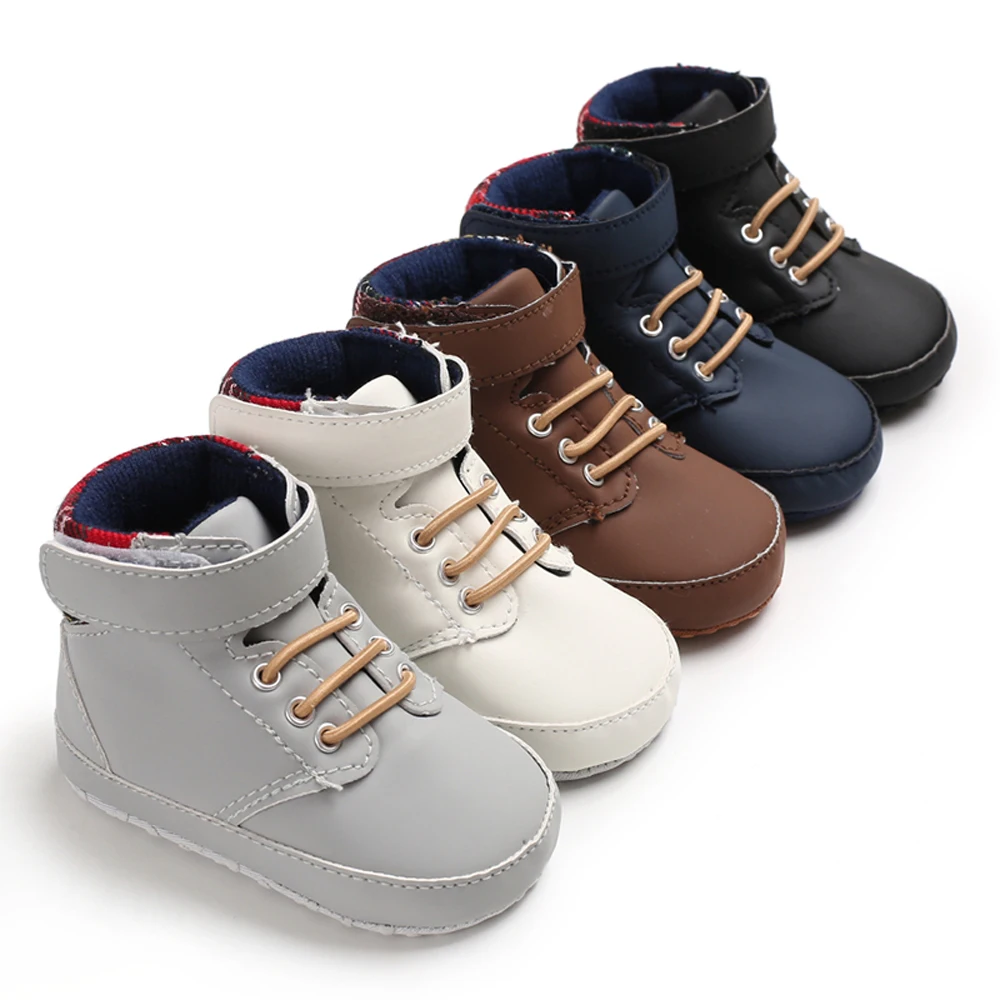 First Walkers Baby Soft Sole Anti-skid PU Leather Shoes Infant Boy Girl Toddler Moccasin High-top Soft Baby Shoes 0-18m