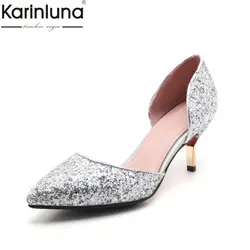 Karinluna/Новое поступление, Прямая поставка, большие размеры 32-45, женские туфли-лодочки для невесты и подружки невесты, туфли-лодочки на