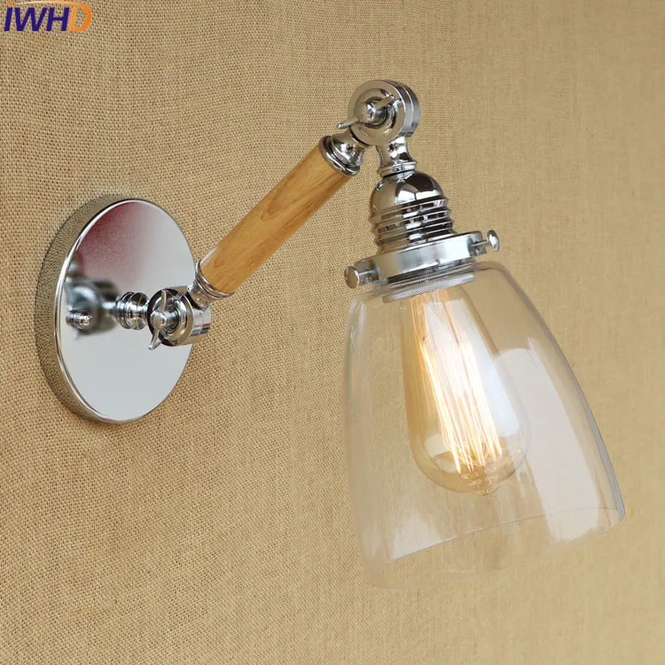 

IWHD Loft Industrial Vintage Wall Lamp Bedroom Retro Glass Wooden Wall Sconce Edison Led Wall Light Luminaire Lighting Stairs